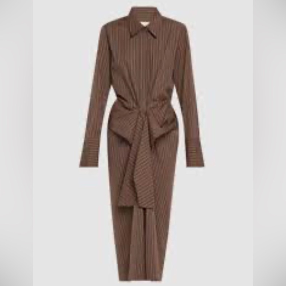 Milk White Designer Long Sleeve Brown Striped Dress